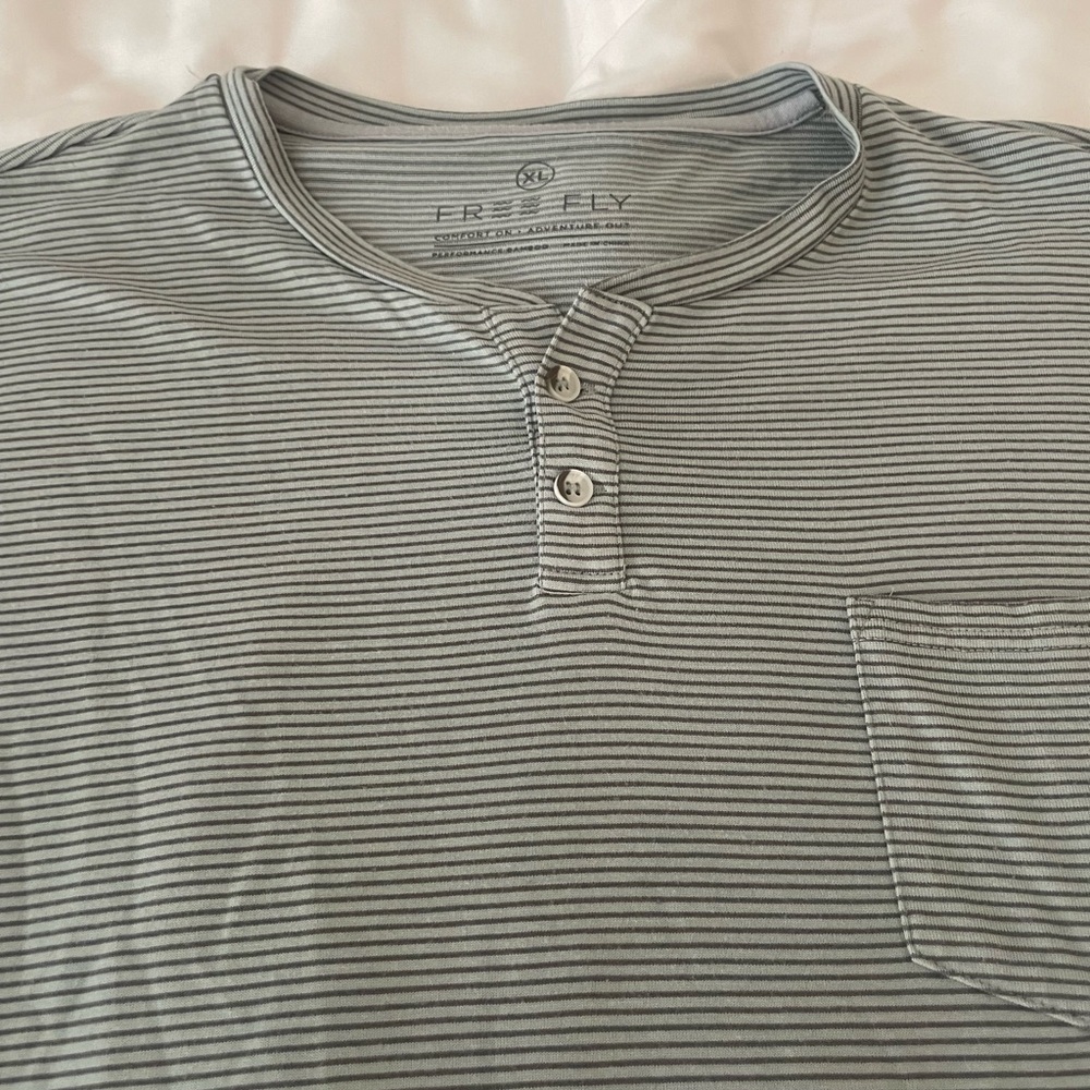 Free Fly Gray Striped Henley Shirt